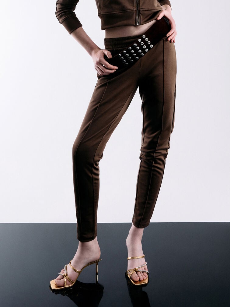 صندل منسوج بكعب وأشرطة مزين بحلية, ذهبي, hi-res