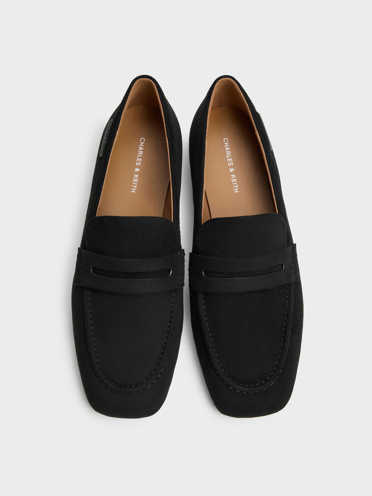 Faux Suede Penny Loafers, Black Textured, hi-res