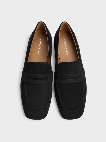 Faux Suede Penny Loafers, Black Textured, hi-res