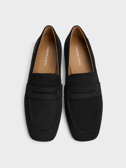 Faux Suede Penny Loafers, Black Textured, hi-res