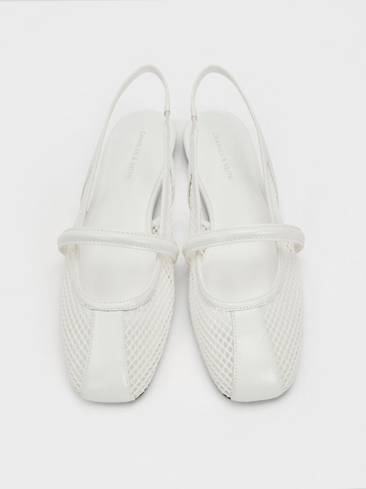 Ellory Mesh Slingback Mary Jane Flats, White, hi-res