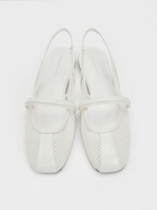 Ellory Mesh Slingback Mary Jane Flats, White, hi-res