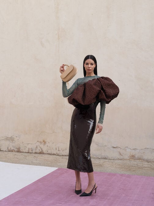 حقيبة إيليان من الساتان ومقبض يد علوي مرصع بالأحجار, شامباني, hi-res