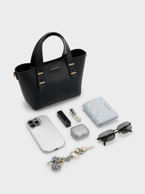 حقيبة توت شانيا صغيرة بمقبض مزدوج, أسود, hi-res