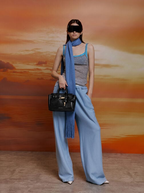 Mini Delfina Belted Tote Bag, Noir, hi-res