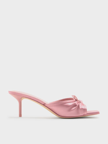 ميولز ساديرا من الساتان بكعب عالٍ وفيونكة مكشكشة, وردي, hi-res