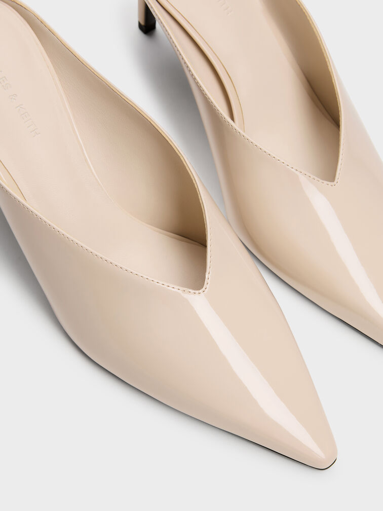 Patent Pointed Heeled Mules, Nude, hi-res