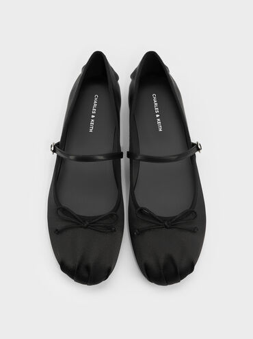 حذاء إميكو المسطّح من الساتان بحلية فيونكة وتصميم ماري جين, أسود, hi-res