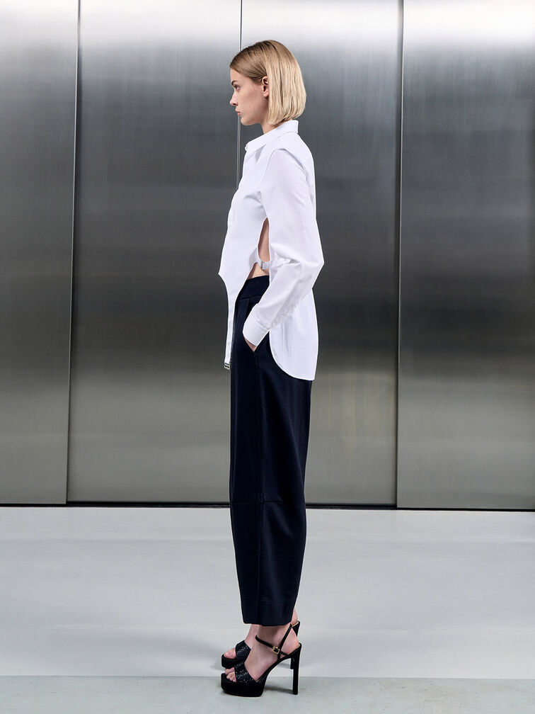 Recycled Polyester Crystal-Embellished Platform Sandals, Black Textured, hi-res