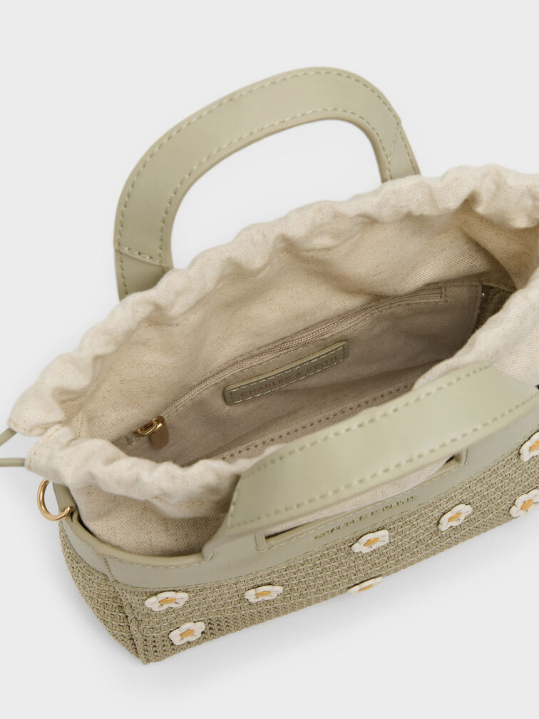 Girls' Ida Flower Knitted Mini Bag, Pale Olive, hi-res