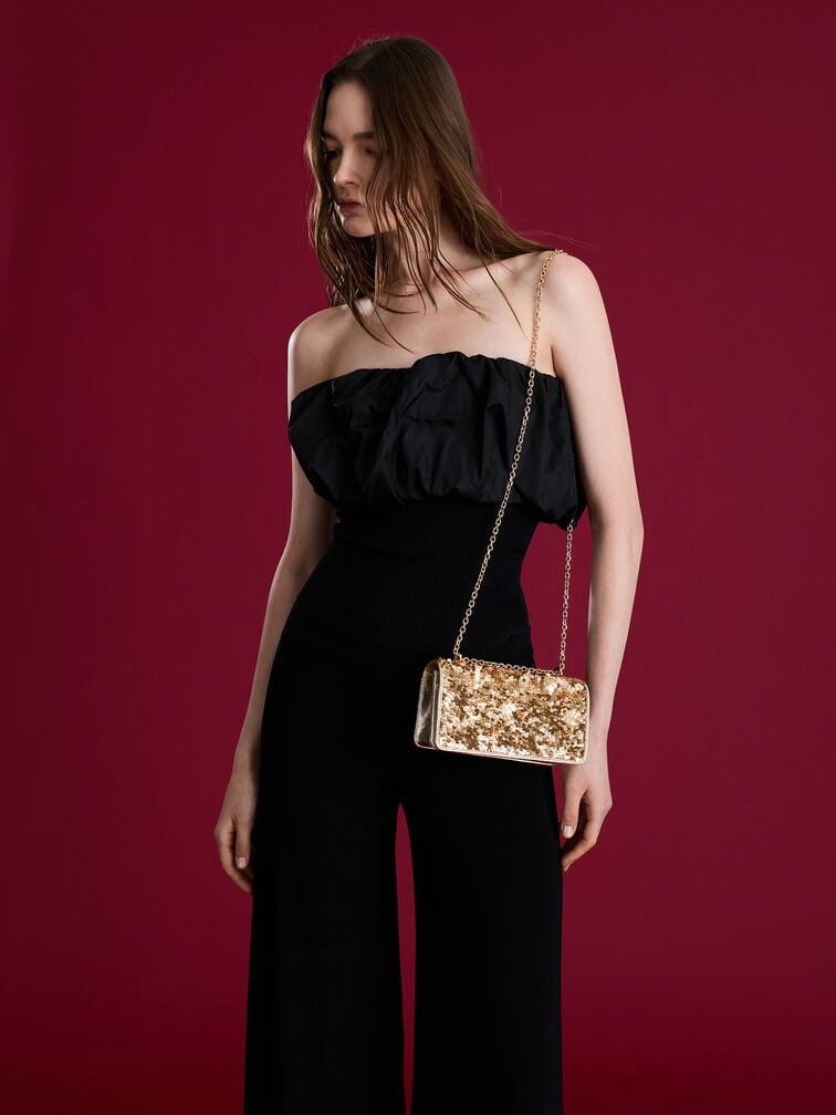 محفظة بسلسلة بافوتو مزينة بالترتر, ذهبي, hi-res