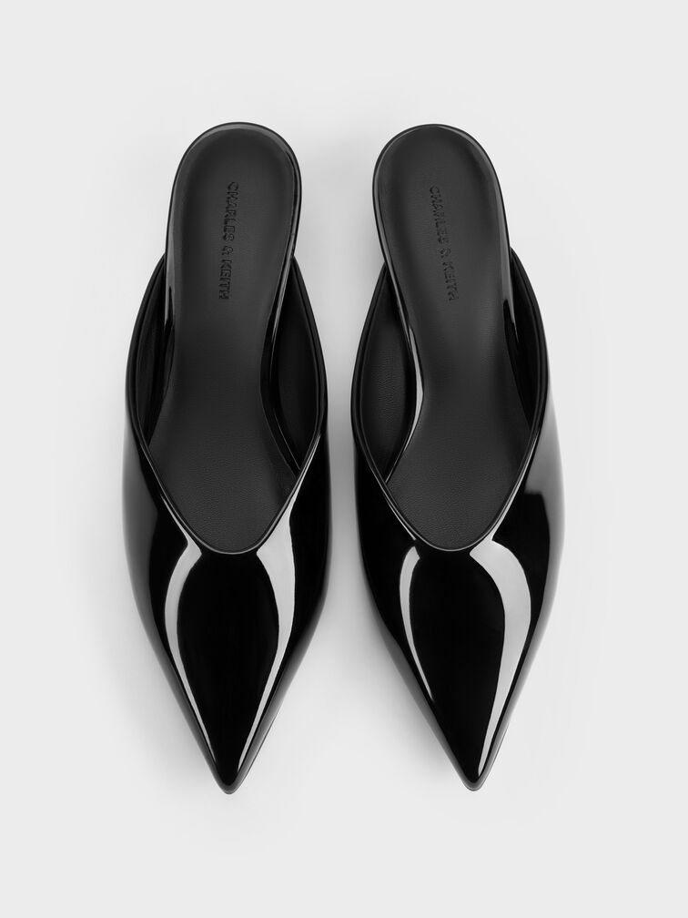 أحذية مولز لامعة بكعب ويدج شفاف, أسود براق, hi-res