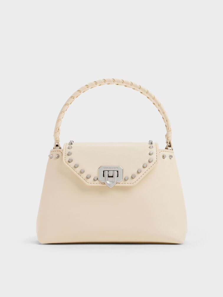 Arwen Studded Top Handle Bag, Beige, hi-res