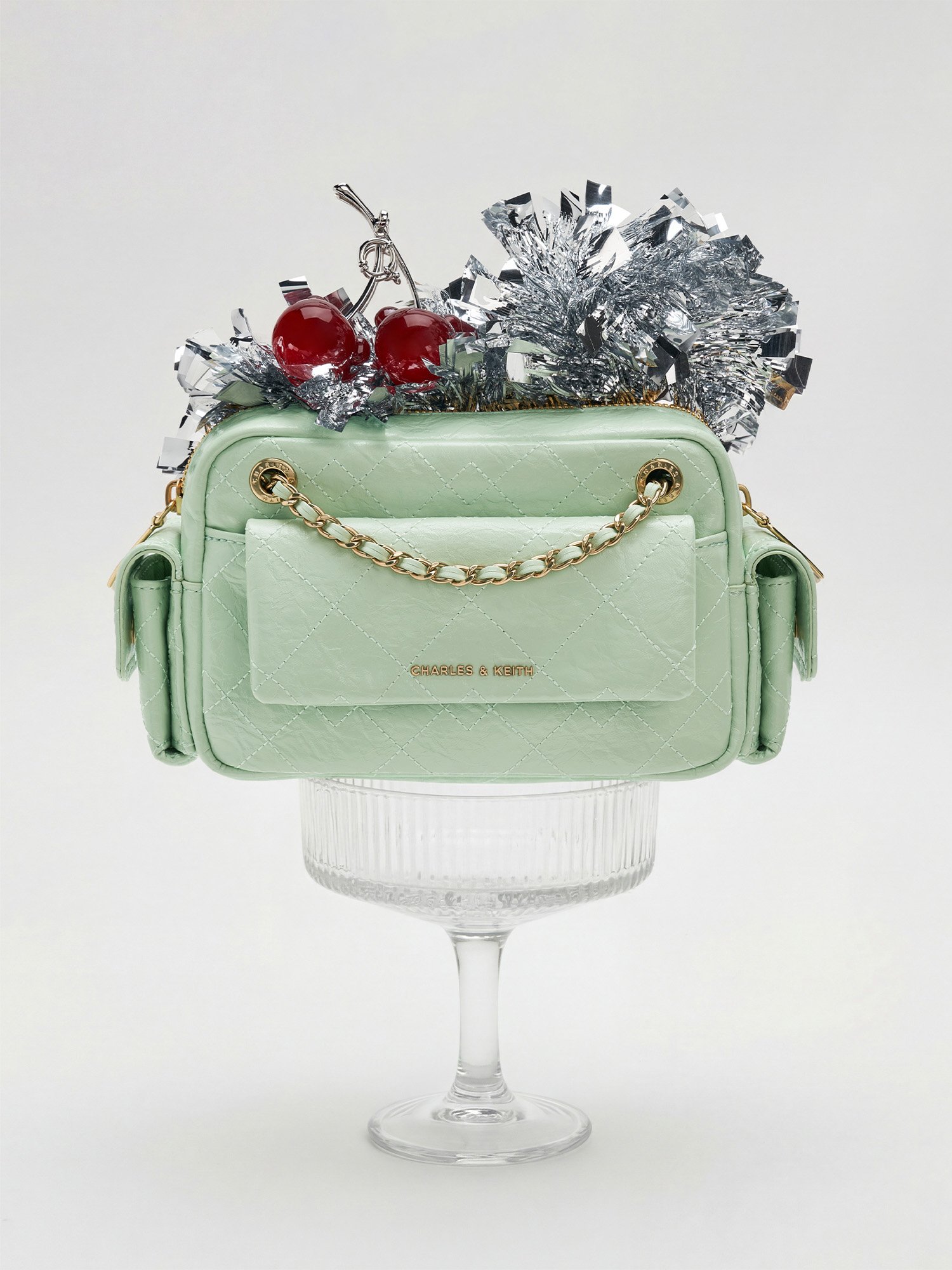 Mint Green Duo Quilted Crossbody Bag - CHARLES & KEITH