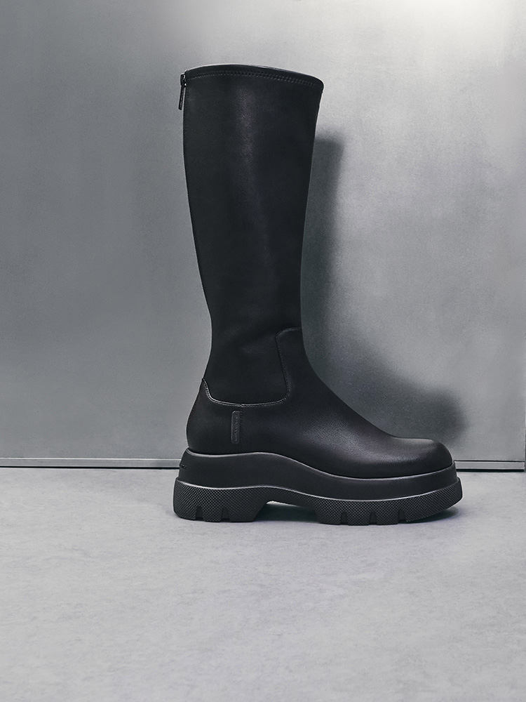Light Grey Louise Burnished Knee-High Boots - CHARLES & KEITH