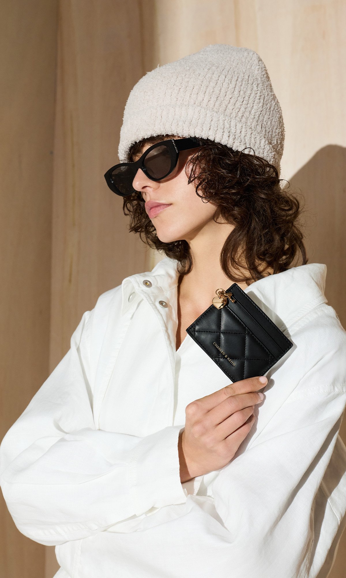 Black Arrietty Quilted Card Holder - CHARLES & KEITH