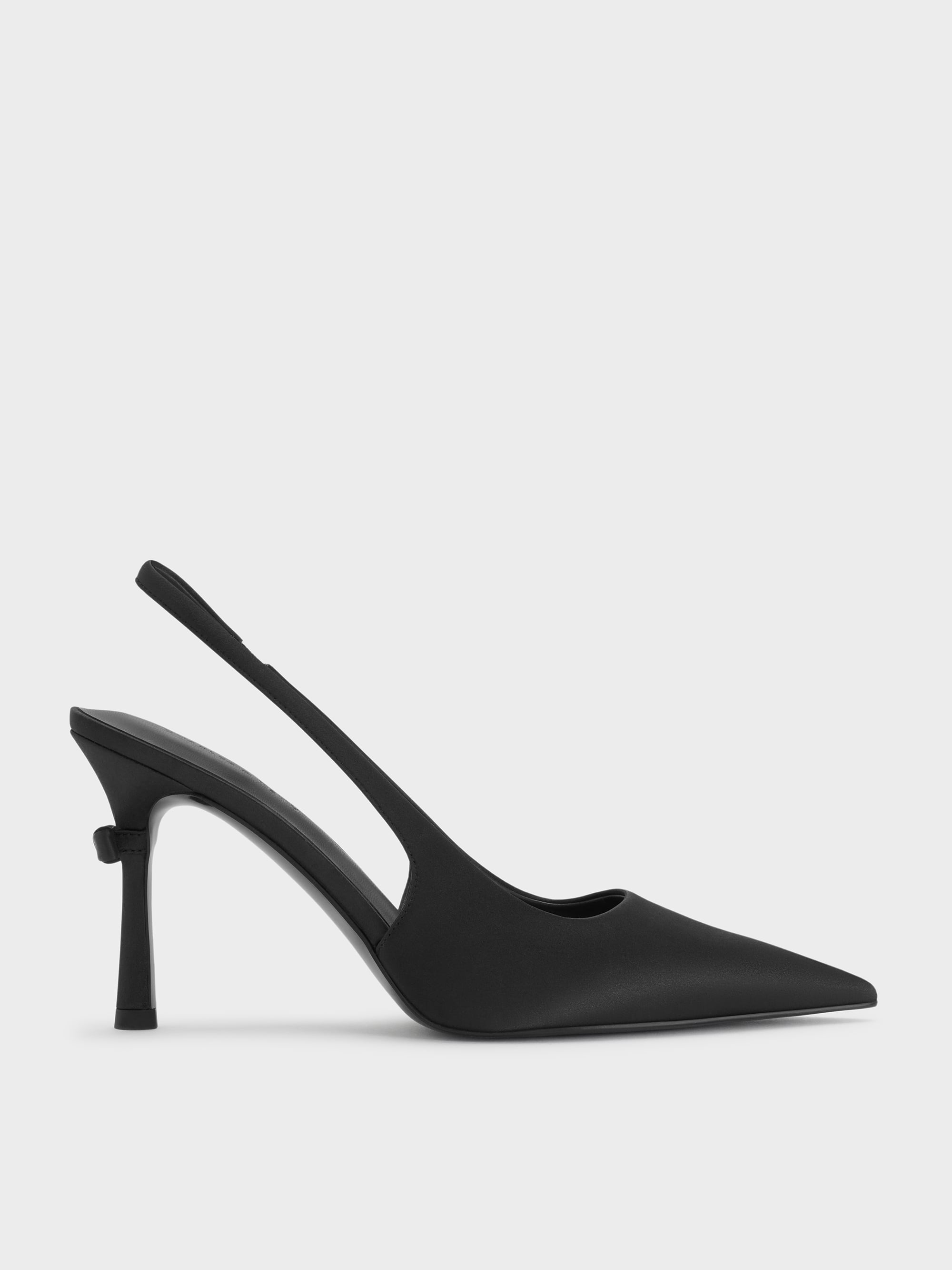 Black Textured Brantley Bow Slingback Pumps - Black Textured - CHARLES ...