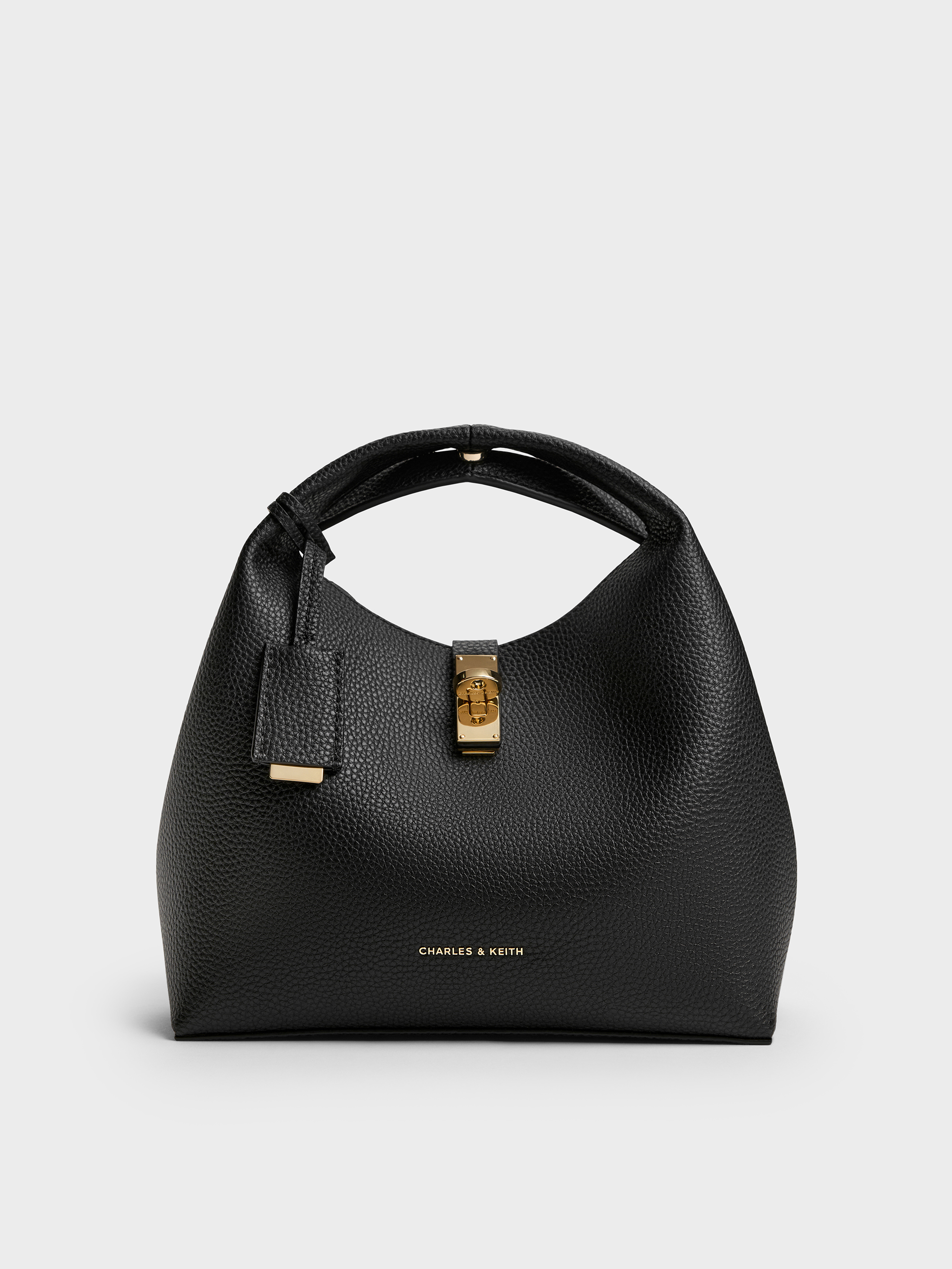 Black Chance Turn-Lock Bucket Bag - Black - CHARLES & KEITH AE