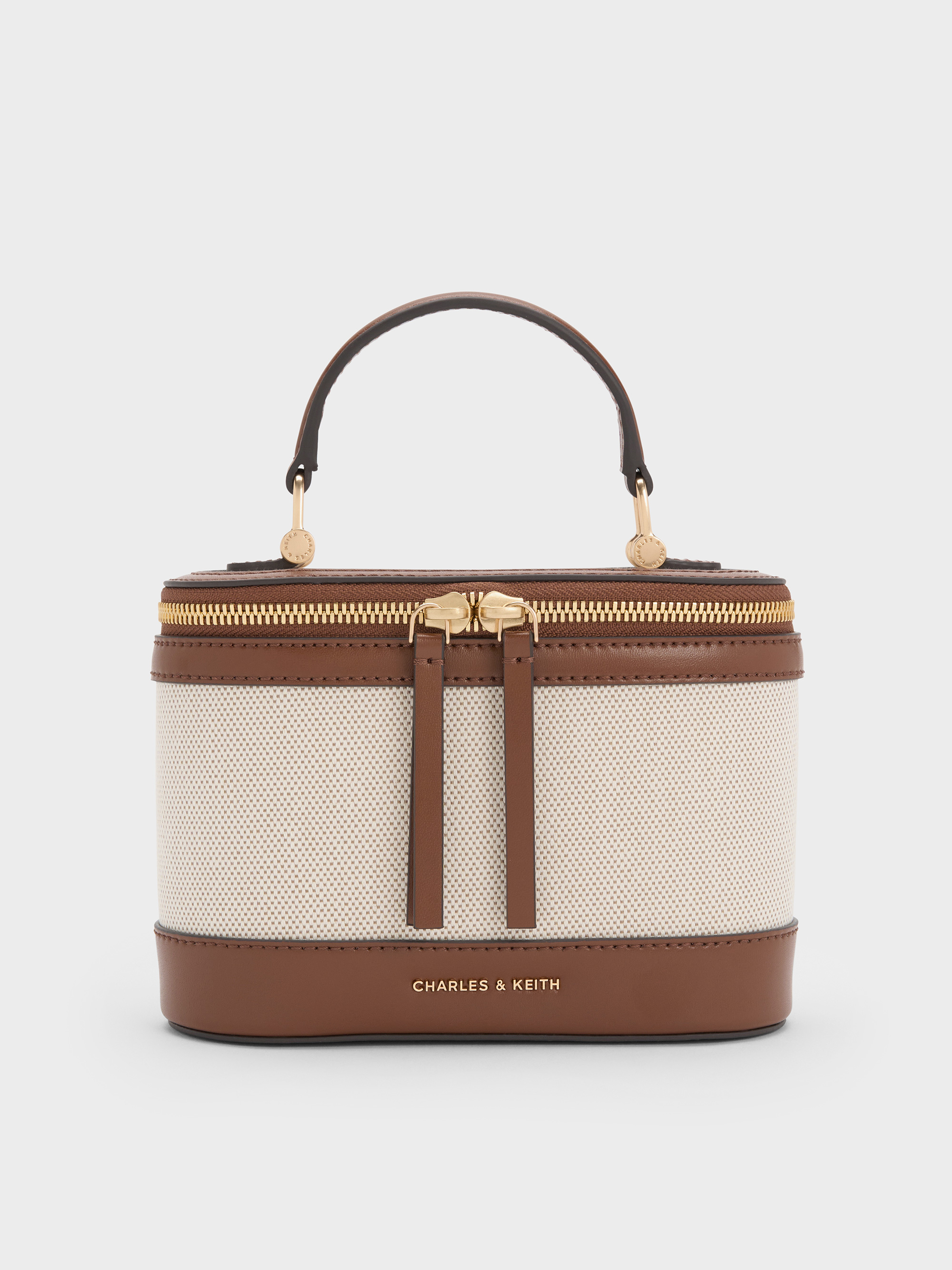 CHARLES & KEITH 2way バニティバッグ ブラウン Chocolate Enola Canvas Top Handle Vanity Bag - Chocolate - CHARLES