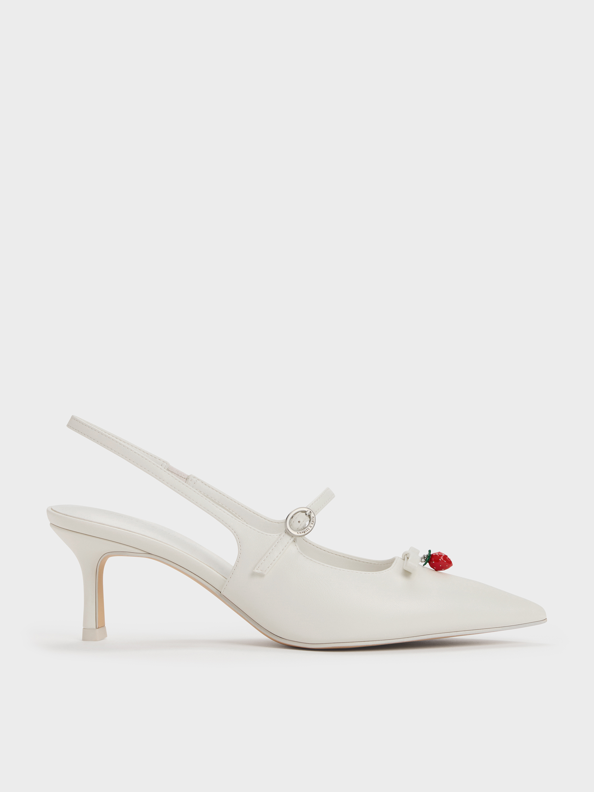 White Sonali Strawberry Bow Slingback Pumps - White - CHARLES & KEITH AE