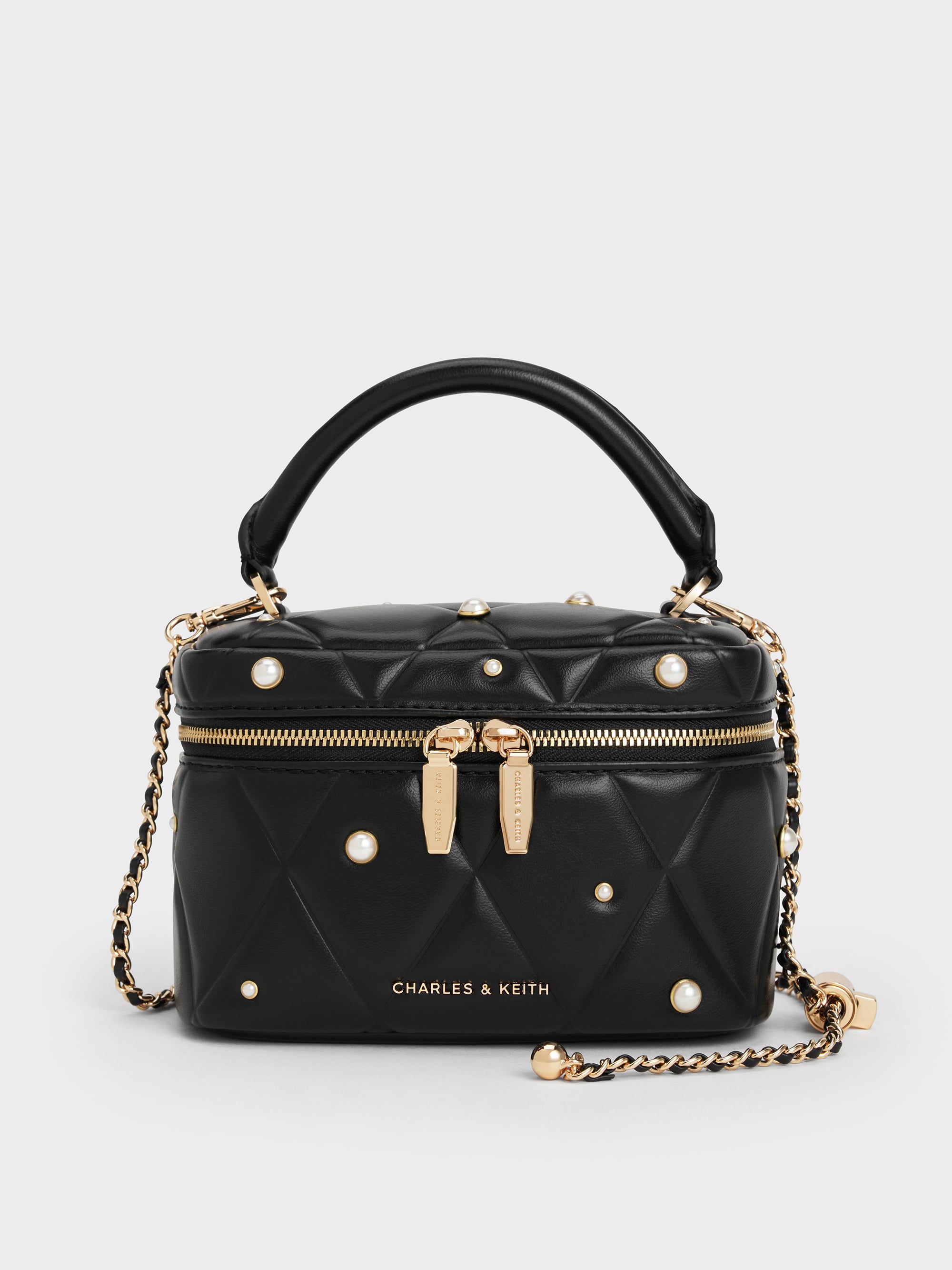Black Arwen Quilted Pearl Vanity Bag - Black - CHARLES & KEITH AE